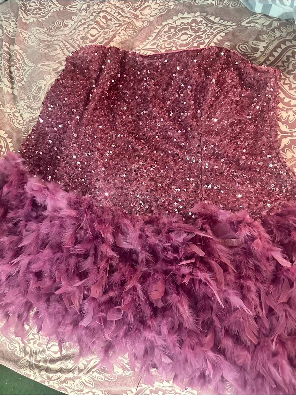 Fashion Nova Plum Sequin Feathered Mini Dress